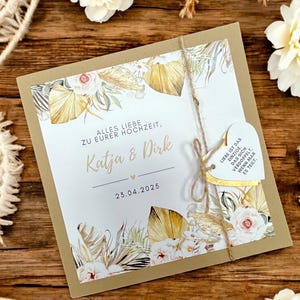 Glückwunschkarte Glückwunsch Karte Geldgeschenk Hochzeit Vermählung Verpartnerung gold braun Boho