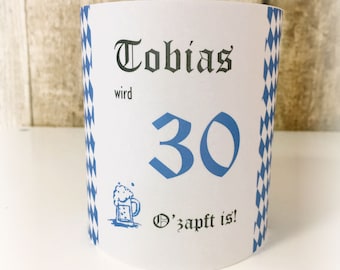 Windlicht Tischlicht Tischdeko Transparentpapier Deko runder Geburtstag 18 20 30 40 50 60 70 75 80 85 90 Oktoberfest blau Ozapft is Bier