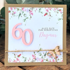 Glückwunschkarte Glückwunsch Karte runder Geburtstag, personalisierbar mit Zahl und Name 30 40 50 60 70 75 80 85 90 100 rosa