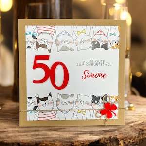 Glückwunschkarte Glückwunsch Karte runder Geburtstag, personalisierbar mit Zahl und Name 30 40 50 60 70 75 80 85 90 100 Katzen