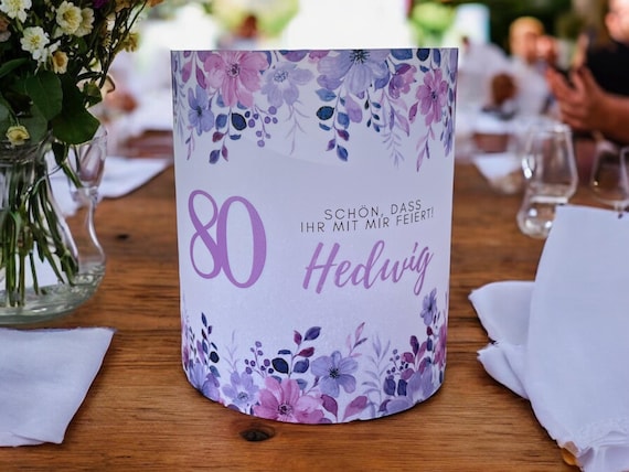 Tischlicht Tischdeko Lichthülle Deko Blumen Runder Geburtstag 30 40 50 60 70 75 80 85 90 100 TLI-2025008