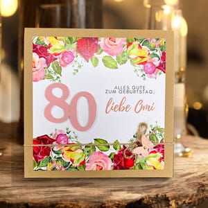Glückwunschkarte Glückwunsch Karte runder Geburtstag, personalisierbar mit Zahl und Name 30 40 50 60 70 75 80 85 90 100 Rosen