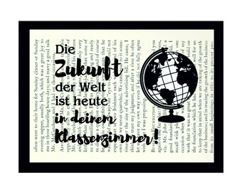 Bedruckte Buchseite Deko Schild Geschenk Spruch Lehrer Lehrerin Bildung Motivation Arbeitszimmer - auf Wunsch mit Rahmen