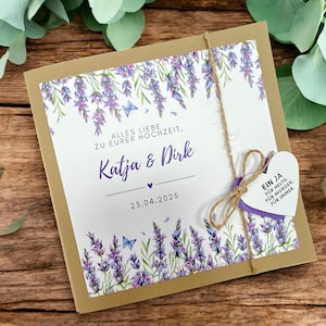 Glückwunschkarte Glückwunsch Karte Geldgeschenk Hochzeit Vermählung Verpartnerung Blumen Lavendel flieder lila