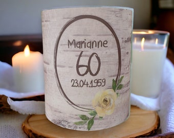 Tischlicht Tischlichter Birke Rose Holz wie geschnitzt shabby runder Geburtstag 20 30 40 50 60 70 80 90 Tischdeko creme beige natur