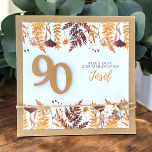Glückwunschkarte Glückwunsch Karte runder Geburtstag, personalisierbar mit Zahl und Name 30 40 50 60 70 75 80 85 90 100 Farn Herbst