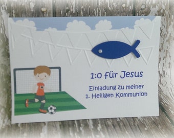 Einladung Einladungskarte Kommunion Konfirmation Fussball Fisch blau dunkelblau