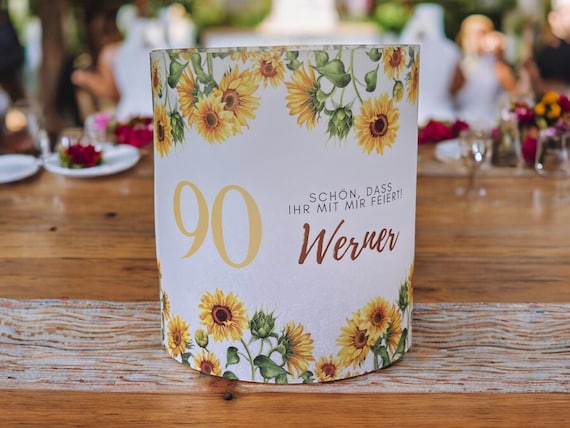 Tischlicht Tischdeko Lichthülle Deko Blumen Runder Geburtstag 30 40 50 60 70 75 80 85 90 100 Sonnenblumen TLI-2025027