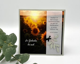 Trauerkarte Sonnenblume Blumen Sonnenuntergang mit Spruch, personalisierbar