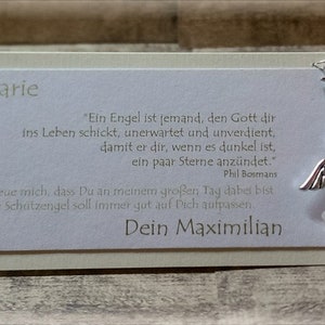 Gastgeschenk Tischkarte Kommunion Konfirmation Taufe Geburtstag Jugendweihe Hochzeit Schutzengel Engel creme beige Bild 2