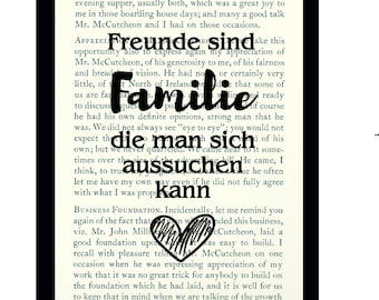 Bedruckte Buchseite Deko Schild Geschenk Spruch Freunde Freund Freundin Freundschaft Familie - auf Wunsch mit Rahmen