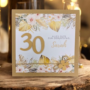 Glückwunschkarte Glückwunsch Karte runder Geburtstag, personalisierbar mit Zahl und Name 30 40 50 60 70 75 80 85 90 100 Boho