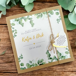Glückwunschkarte Glückwunsch Karte Geldgeschenk Hochzeit Vermählung Verpartnerung Eukalyptus gold
