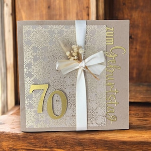 Glückwunschkarte Glückwunsch Karte runder Geburtstag, personalisierbar mit Zahl 30 40 50 60 70 75 80 85 90 100 Trockenblumen gold