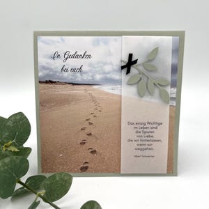 Trauerkarte Strand Spuren Liebe mit Spruch