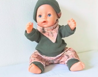 Set for dolls, doll trousers, doll hat, doll shirt, doll set, trousers, hat, T-shirt, scarf, size 30 to 50 cmBaby Born