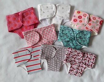 Doll diapers, diapers for dolls, handmade, sizes 35 to 40 and 40 to 43 cm