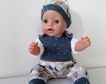 Romper and hat for dolls, doll romper, trousers, doll trousers, hat, size 40 to 43 cm