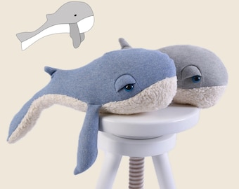 Wzór do szycia „Gary the Whale” pluszowy wieloryb w 3 rozmiarach / eBook PDF