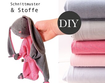 Näh-Paket “Hase HENNI” Schmusetuch / Schnittmuster & Stoffe  (Farbe wählbar)