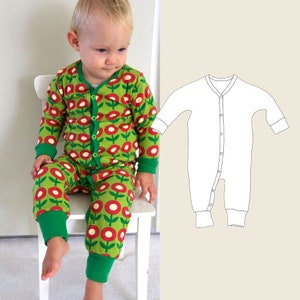 Patrón PDF / Patrón de costura de mameluco de una pieza "Baby Romper" e instrucciones de costura / eBook