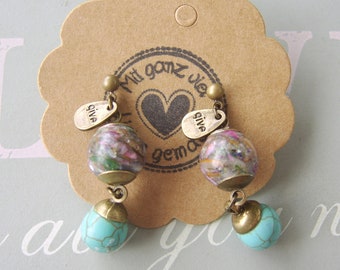 Stud earrings - earrings - mother of pearl - synthetic howlite - bronze - charms - colorful - turquoise