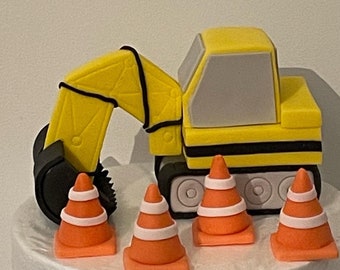 Cake decoration, fondant figure, 3D topper excavator set