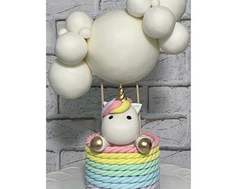 Figurines fondantes, décoration de gâteau licorne avec montgolfière!!!