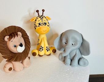 Fondant figures, cake decoration, lion, elephant and giraffe