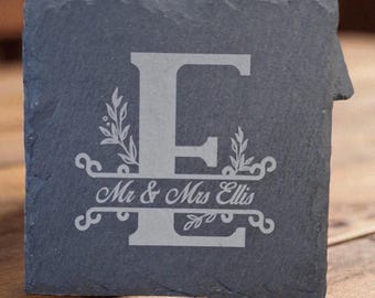 Posavasos de pizarra personalizados X2 / Posavasos personalizados / Regalos para él / Regalos para ella / Regalos de boda / Ideas para regalos de Navidad / Posavasos