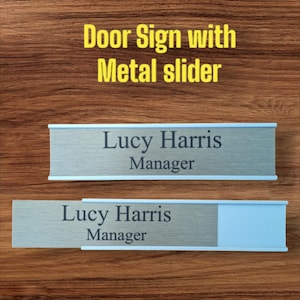 Custom Engraved Wall Name Plate with slider, Office door Sign, Personalised Door Sign, Plaque, Name plaque,  Home, Peel & Stick Adhesive.