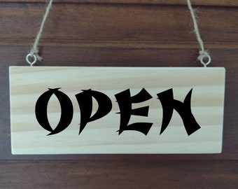 Open Closed Sign double sided Chinese Restaurant sign Black Vinyl wooden plaque Hanging sign shop sign closed