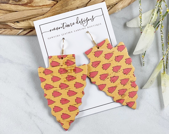 KC Chiefs Arrowhead Cork Leather Earrings, Genuine Leather Earrings, Real Leather Earrings, NFL Earrings, Mahomes, Kansas City Earrings