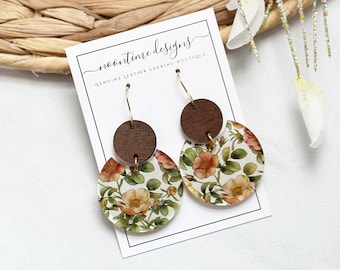 5.00 ACRYLIC EARRING SALE! Fall Posey Circle Acrylic & Wood Earrings, Trendy Style, Disc Earrings, Fall Earrings, Botanical Earrings