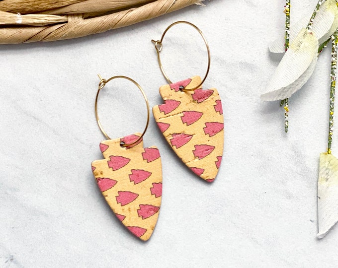 KC Chiefs MINI Yellow Arrowhead Cork Leather Earrings, Genuine Leather Earrings, Real Leather Earrings, NFL Earrings, Kansas City Earrings