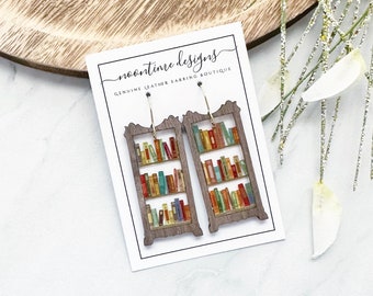 Bookshelf Acrylic & Wood Earrings, Book Lover Earrings, Library Earrings, Librarian Gift, Back To School, Book Earrings