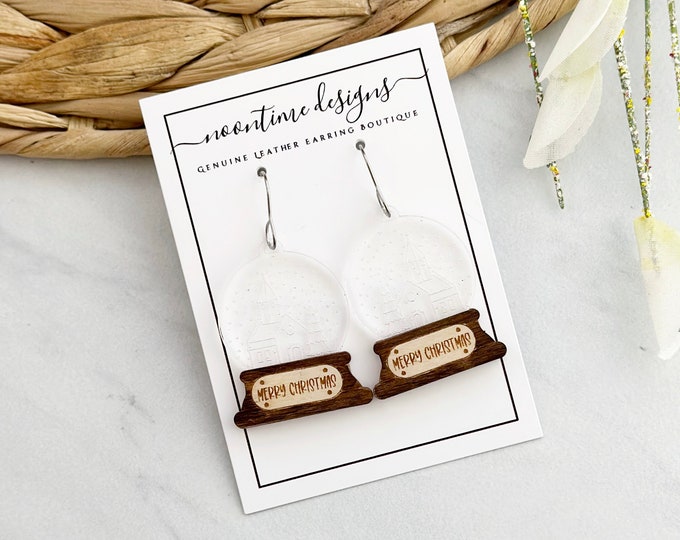 Snow Globe Acrylic Earrings, Christmas Earrings, Christmas Earrings, Holiday Earrings, Acrylic Earrings, Xmas Earrings, Church Earrings