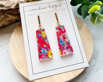 5.00 ACRYLIC EARRING SALE!  Hot Pink Floral Bar Acrylic Earrings, Summer Earrings, Trendy Style, Floral Acrylic Earrings