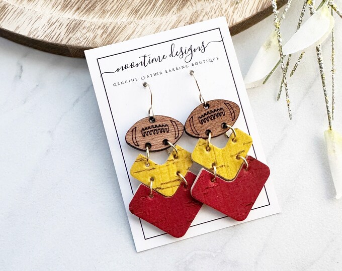 Chiefs Football Rounded Chevron Genuine Leather Earrings, Real Leather Earrings, Chevron Earrings, KCChiefs, Football Earrings, Kansas City