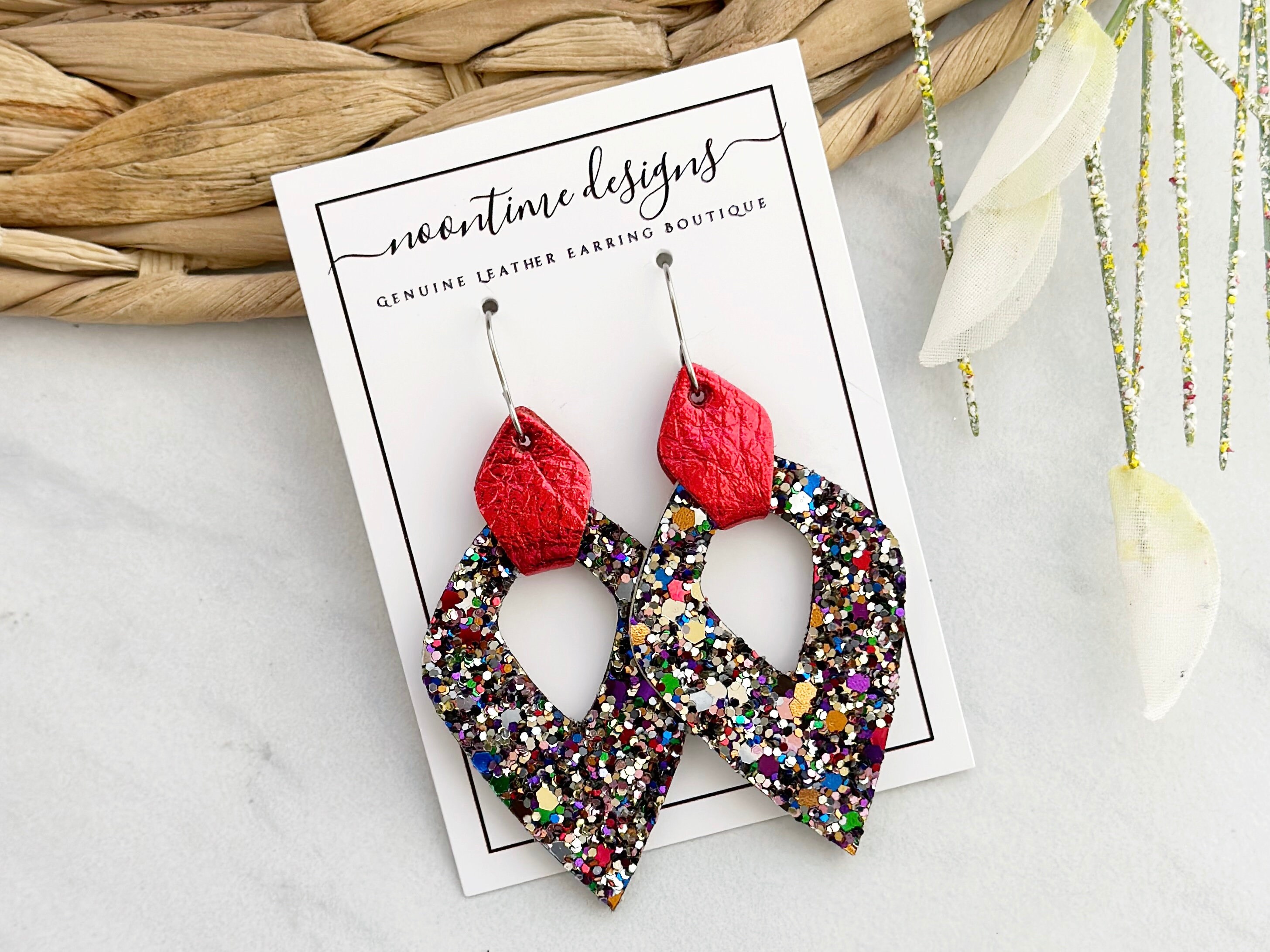 Multicolor Glitter Mod Cut Out Earrings Genuine Leather Earrings