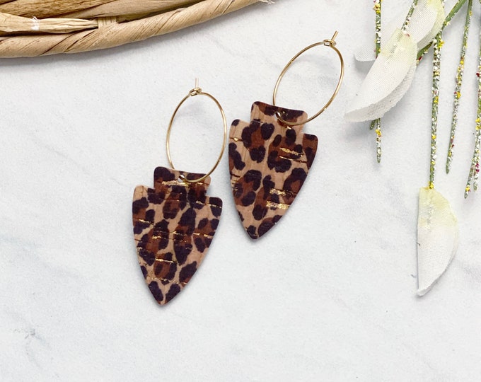 KC Chiefs MINI Leopard Arrowhead Cork Leather Earrings, Genuine Leather Earrings, Real Leather Earrings, NFL Earrings, Kansas City Earrings
