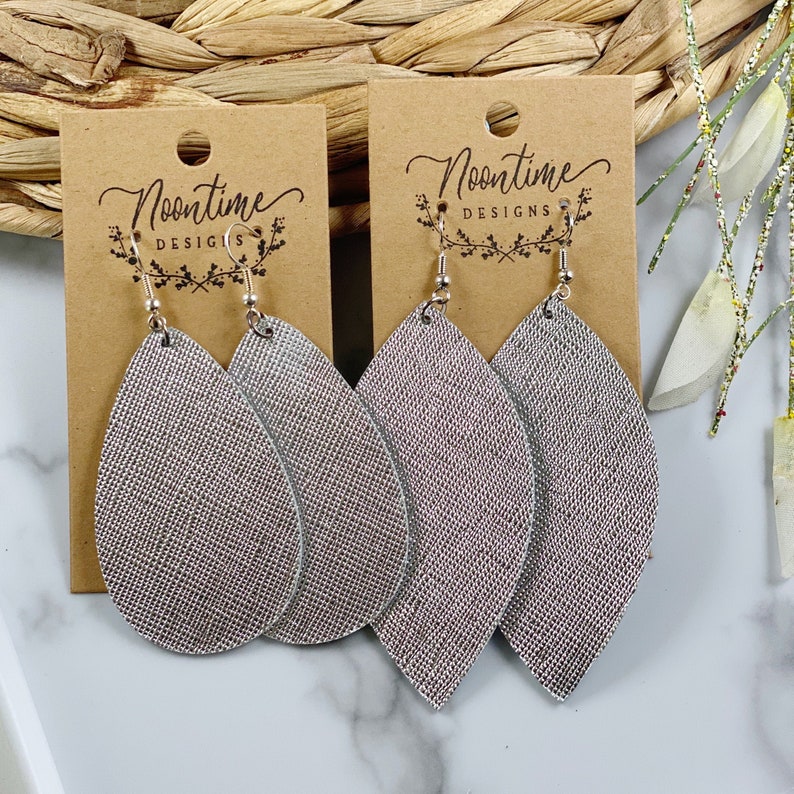Real Leather Earrings Genuine Leather Teardrop Earrings Saffiano Silver Genuine Leather Earrings