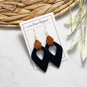 Neutral Mod Cut Out Earrings, Genuine Leather Earrings, Real Leather Earrings, Neutral Leather Earrings, Black Leather Earrings