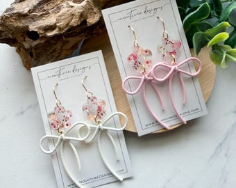 5.00 ACRYLIC EARRING SALE!  Pink Bow Earrings, Cream Bow Earrings, Acrylic Earrings, Spring Earrings, Gift For Her