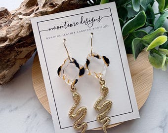 5.00 ACRYLIC EARRING SALE!  Acrylic Quatrefoil Snake Earrings, Black & White Earrings, Trendy Earrings, Gift For Her
