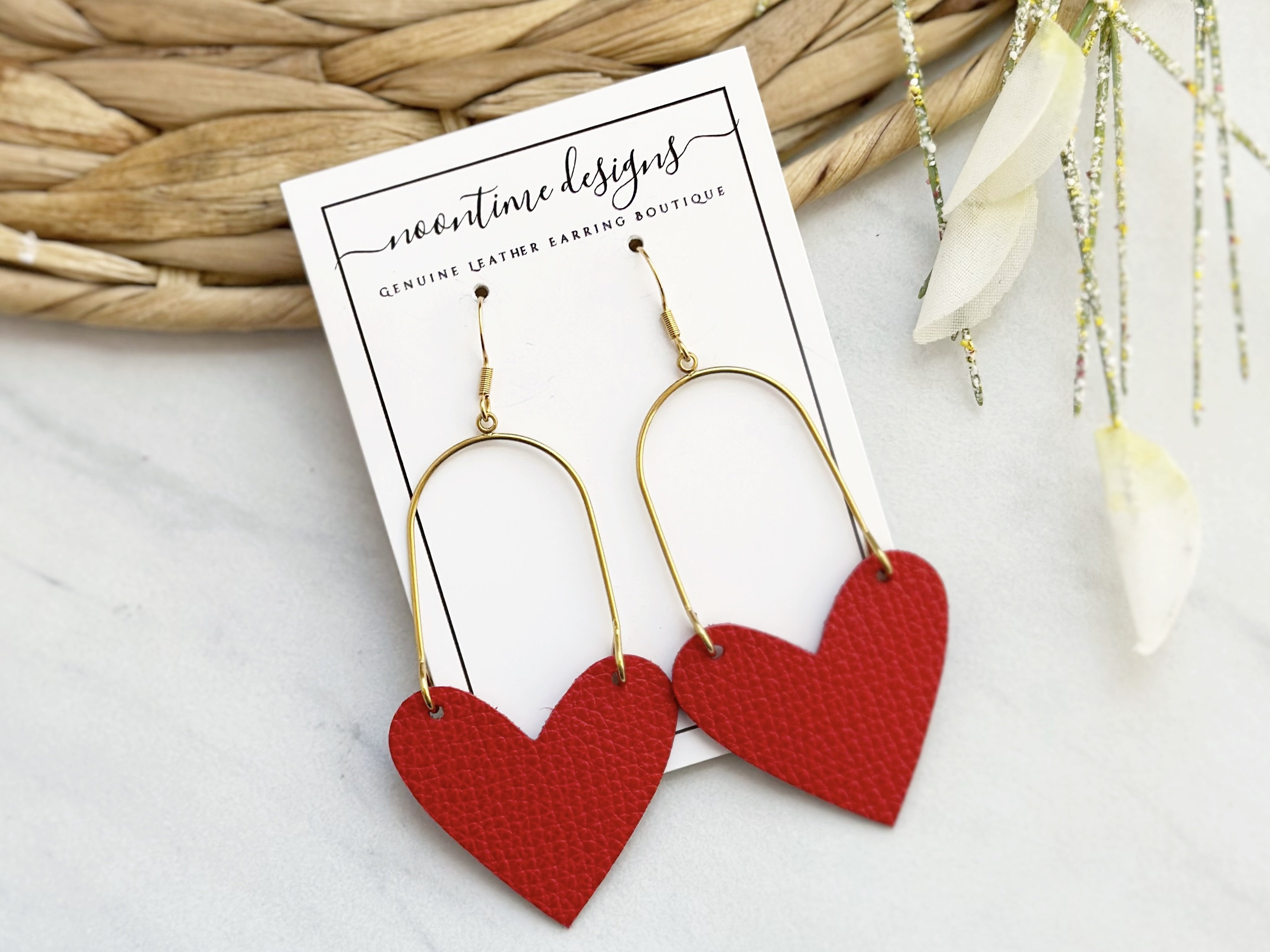 Red Heart Earrings. Valentines Earrings. Love Earrings. Gold Hoops