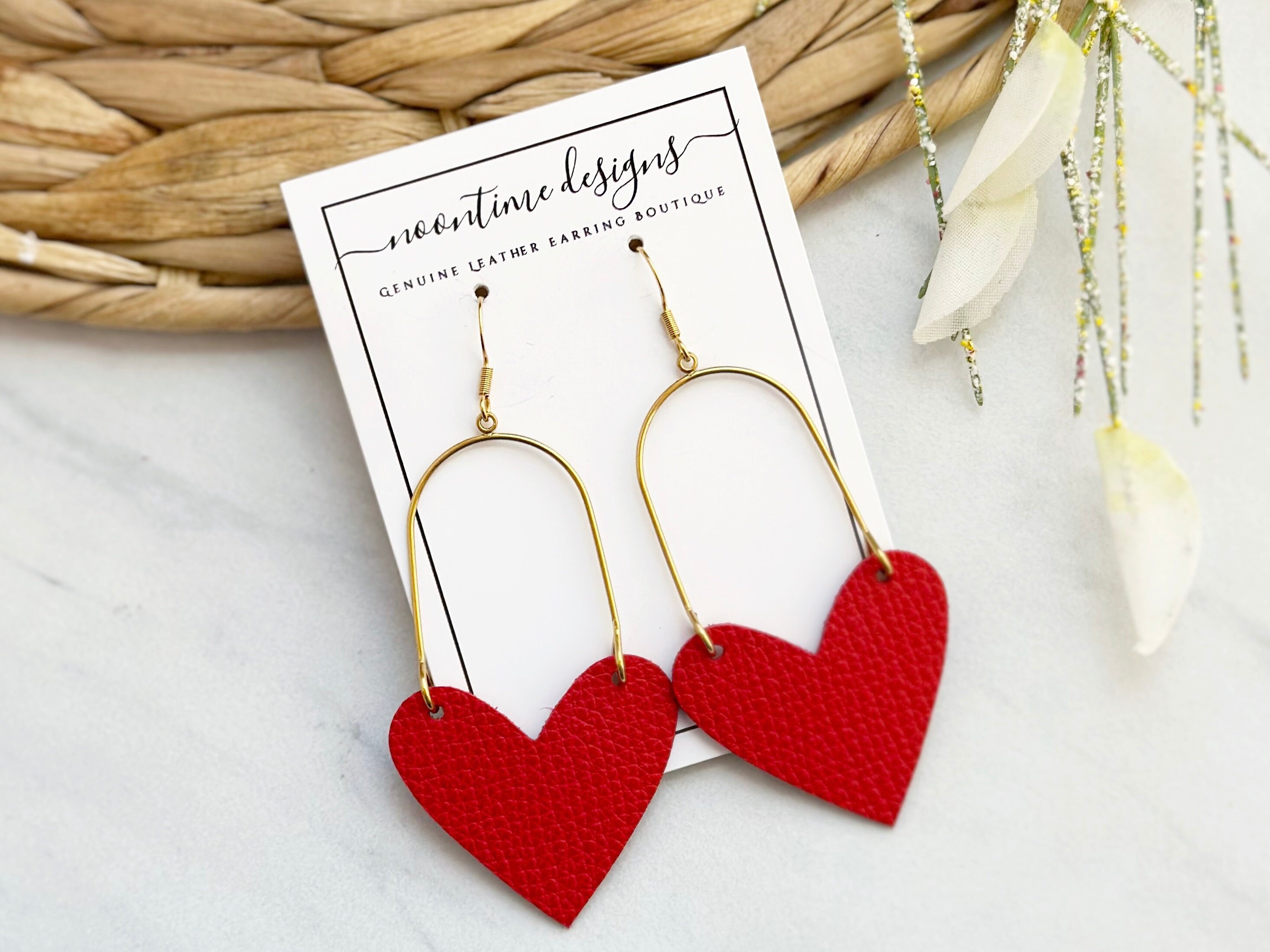 Red Heart Earrings. Valentines Earrings. Love Earrings. Gold Hoops