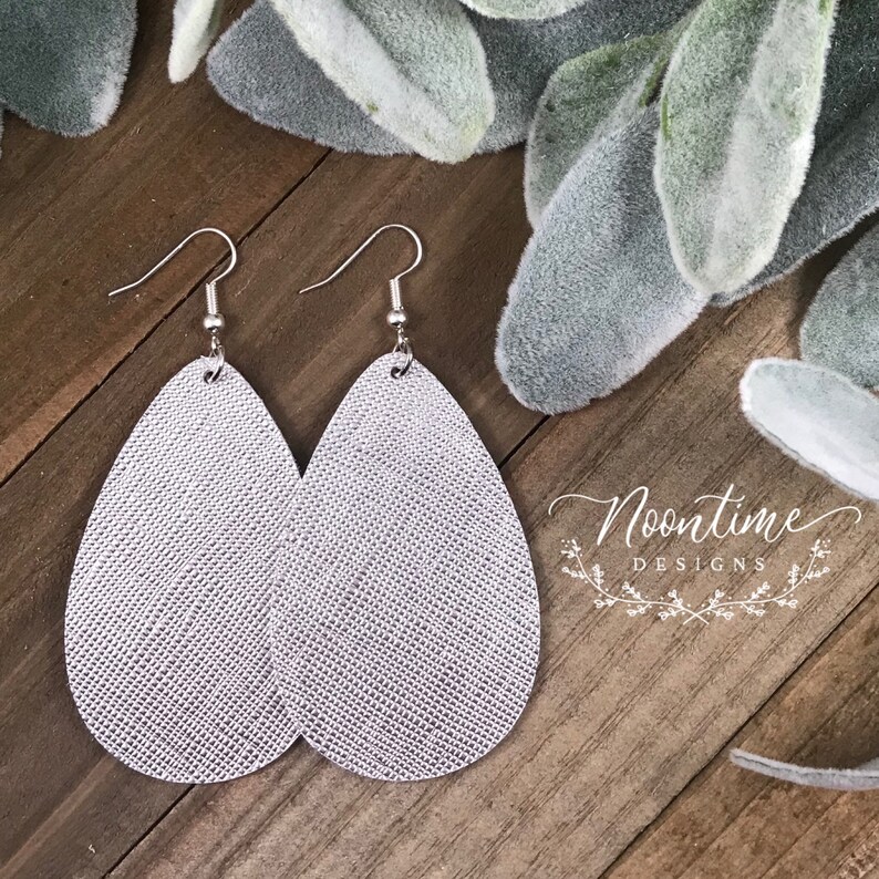 Real Leather Earrings Genuine Leather Teardrop Earrings Saffiano Silver Genuine Leather Earrings