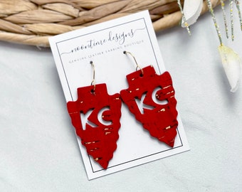KC Red Arrowhead Cork & Genuine Leather Earrings, Kansas City Chiefs Earring, Chiefs Earring, Genuine Leather Earring, Arrowhead Earrings