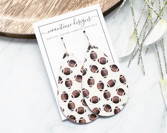 5.00 TEARDROP EARRING SALE!  Football Cork on Genuine Leather Earrings, Real Leather Earrings, Leather Teardrop Earrings